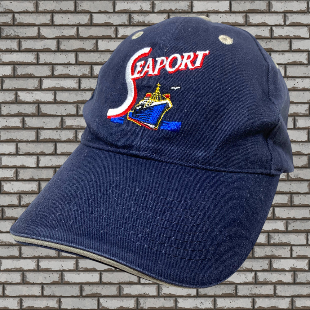 Vintage Seaport Embroidered Snapback Hat Navy Dad Cap Layered Sandwich Bill OTTO